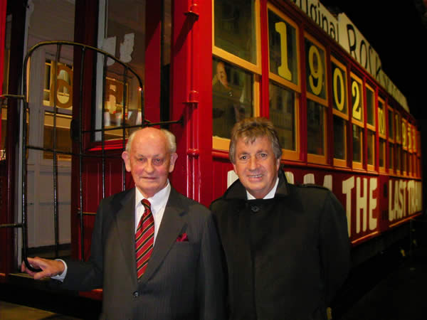 Historian-and-train-buff-Graham-Stewart-chairman-Mike-Lee-with-the-last-tram-at-MOTAT Historian and tram buff Graham Stewart & chairman Mike Lee with 'the last tram' at MOTAT