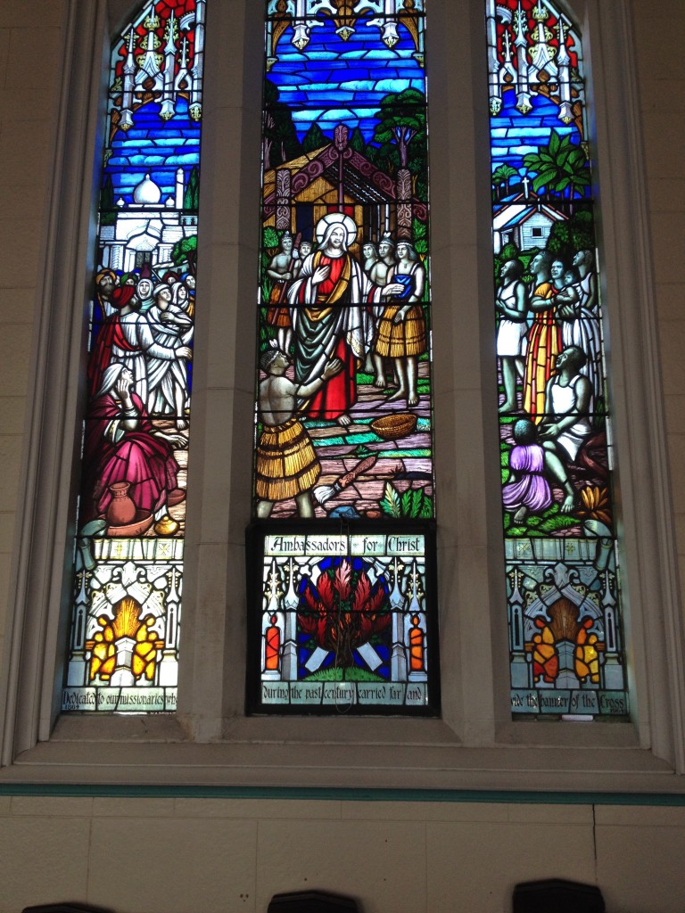 One of the superb, unique stain-glass windows at St David's church