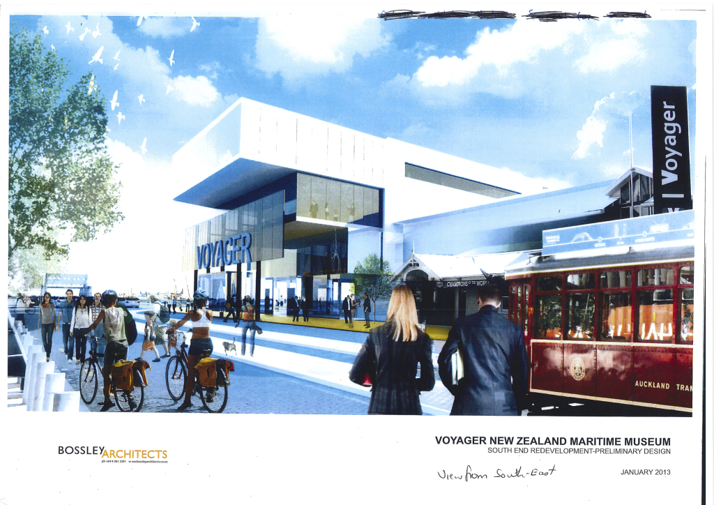 Let's get across. Heritage tram at Maritime Museum from Maritime Museum concept plan 2013 (Bossley Architects).